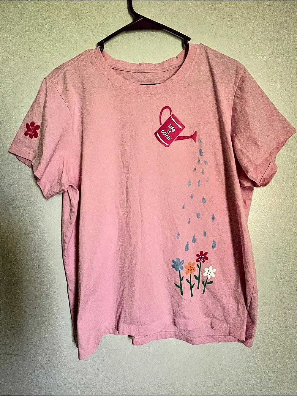 Life is Good Women's Flowers in a Watering Can Crusher Tee Pink XL